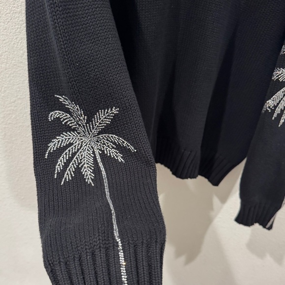 Carmar 100% Cotton Black Knit Longline Oversized Palm Tree Rhinestone Sweater S - Picture 13 of 17